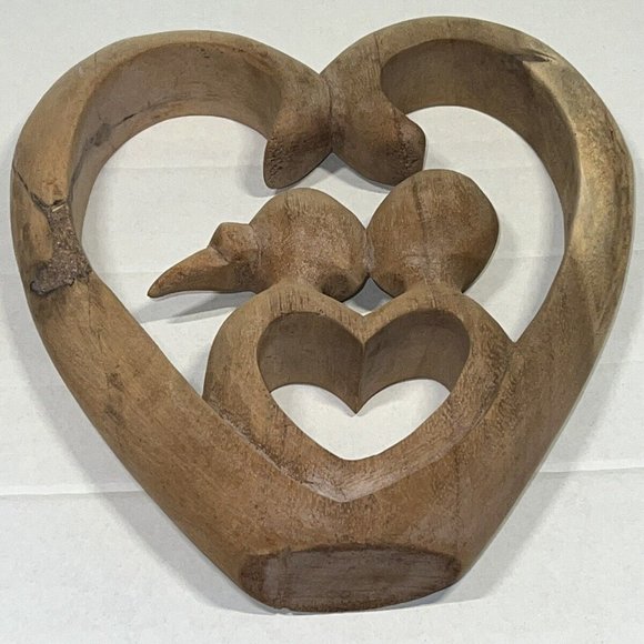 Wooden Hand Carved Romantic Passionate Loving Couple Abstract Figurine Sculpture - Picture 3 of 8